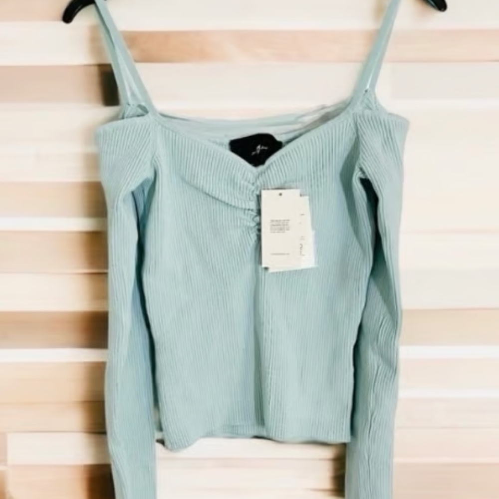 7 For All Mankind, Light Blue Ribbed Women's Top - Picture 3 of 3